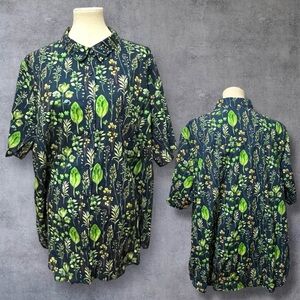 Wildfang The Essential Button Up Gender Neutral Navy Leaf 3XL EUC